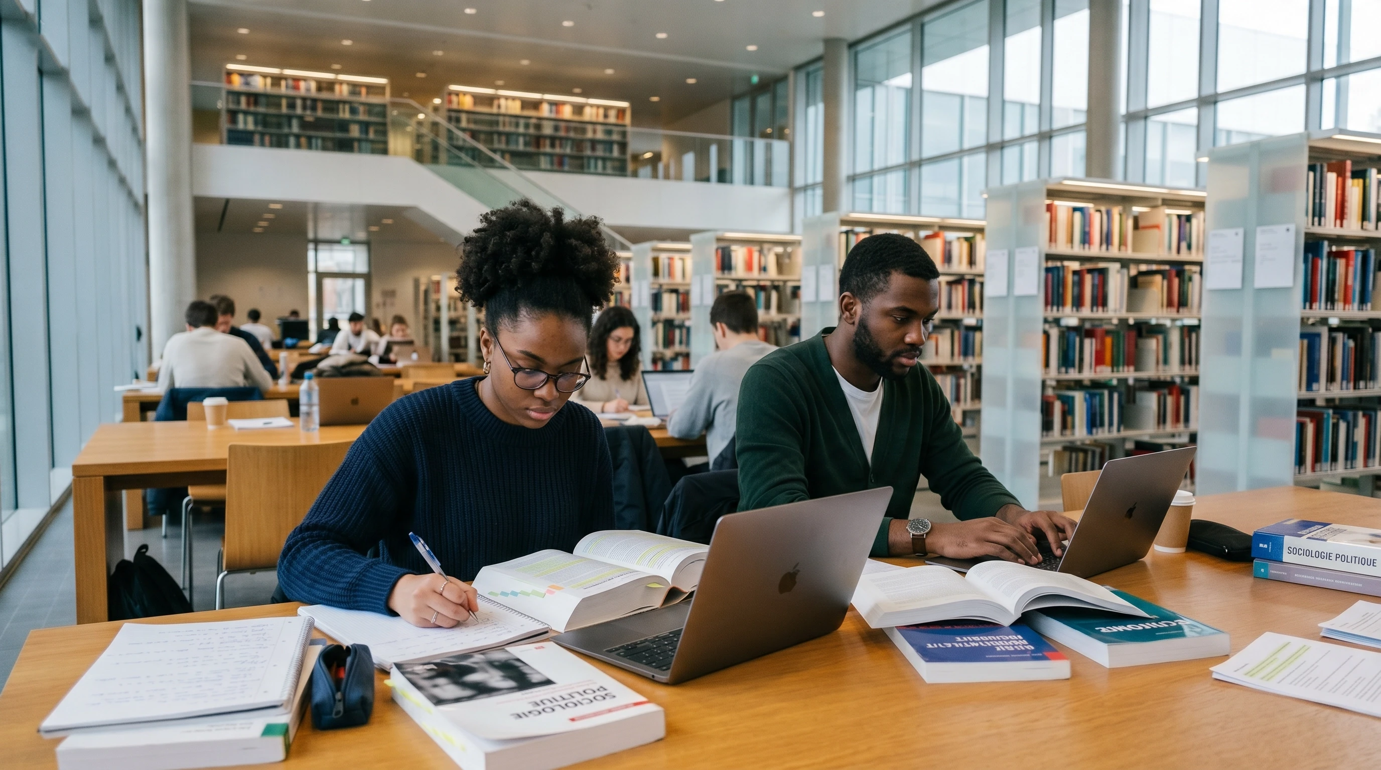 Deux étudiants à la bibliothèque